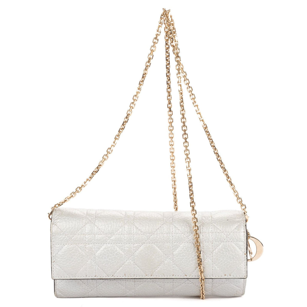Dior Miss Dior Wallet on Chain Metallic Gray Cannage Lambskin Leather Shoulder