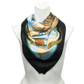 Hermes Scarf Light Blue Black Green Jacquard Silk