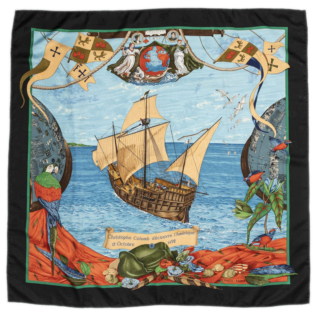 Hermes Scarf Light Blue Black Green Jacquard Silk — view 2