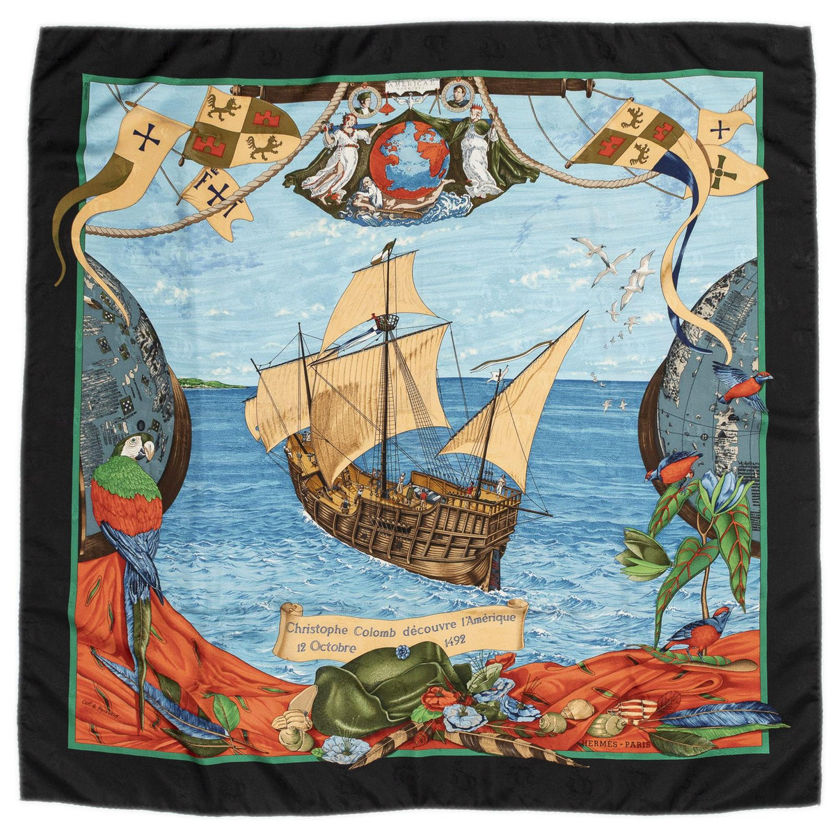 Hermes Scarf Light Blue Black Green Jacquard Silk — view 2