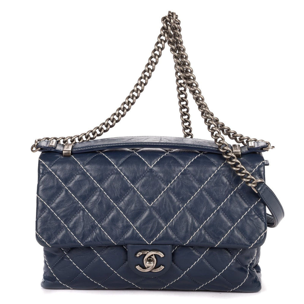 Chanel Karl Lagerfeld Collection Jumbo Single Flap Bag Navy Quilted Chevron