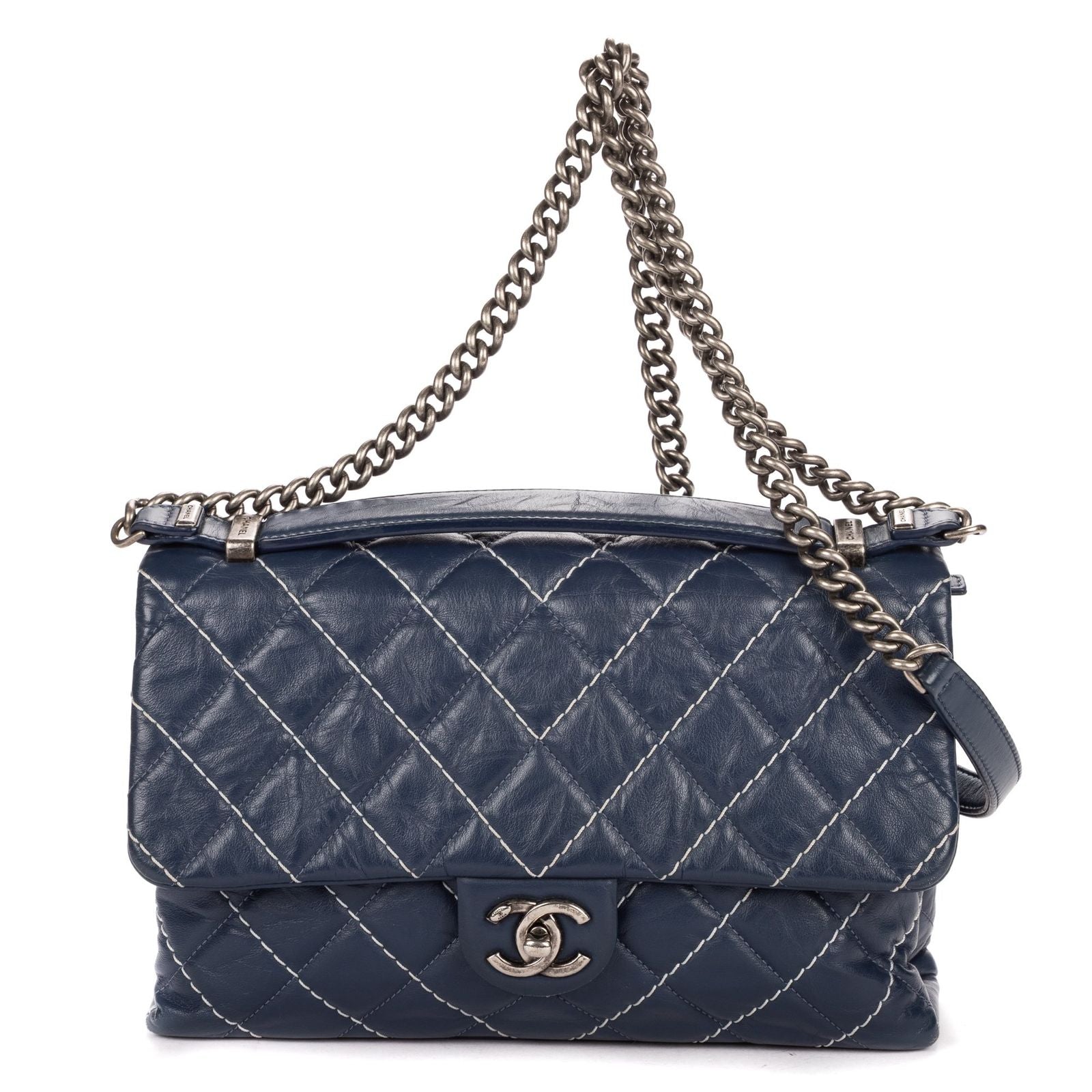 Chanel Karl Lagerfeld Collection Jumbo Single Flap Bag Navy Quilted Chevron