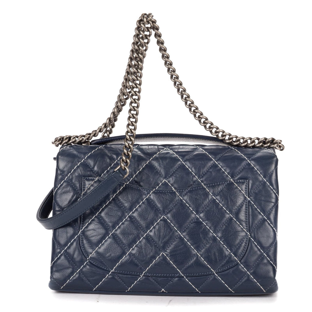 Chanel Karl Lagerfeld Collection Jumbo Single Flap Bag Navy Quilted Chevron — view 5