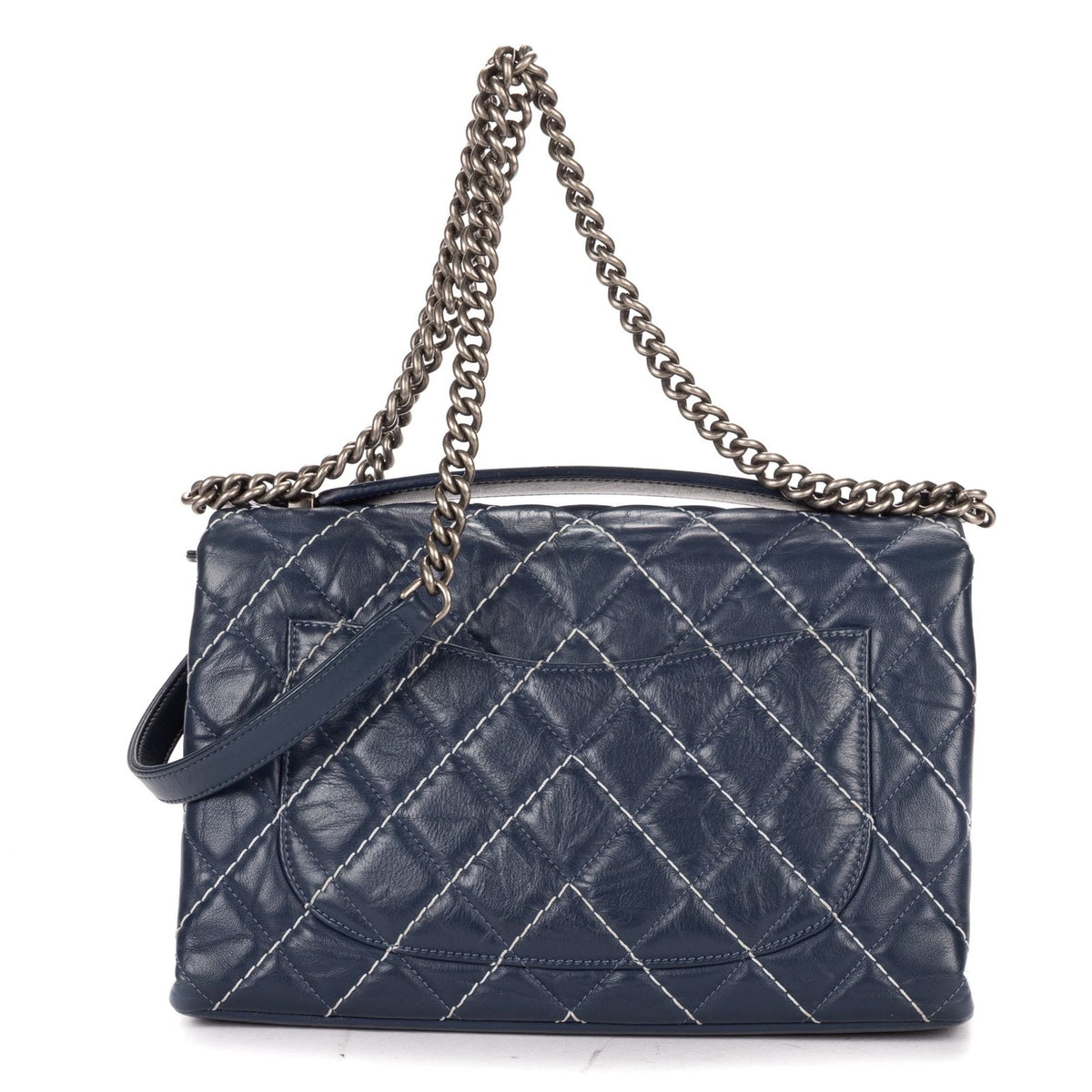 Chanel Karl Lagerfeld Collection Jumbo Single Flap Bag Navy Quilted Chevron — view 5