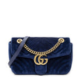 Gucci Small GG Marmont Flap Bag Navy Blue Matelasse Velvet