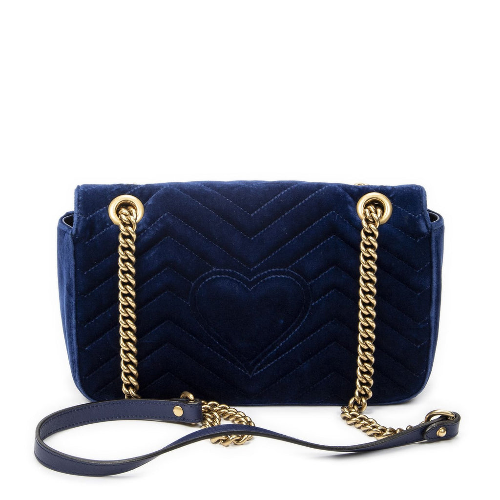 Gucci Small GG Marmont Flap Bag Navy Blue Matelasse Velvet — view 5