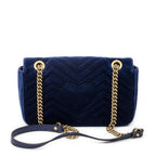 Gucci Small GG Marmont Flap Bag Navy Blue Matelasse Velvet — view 5
