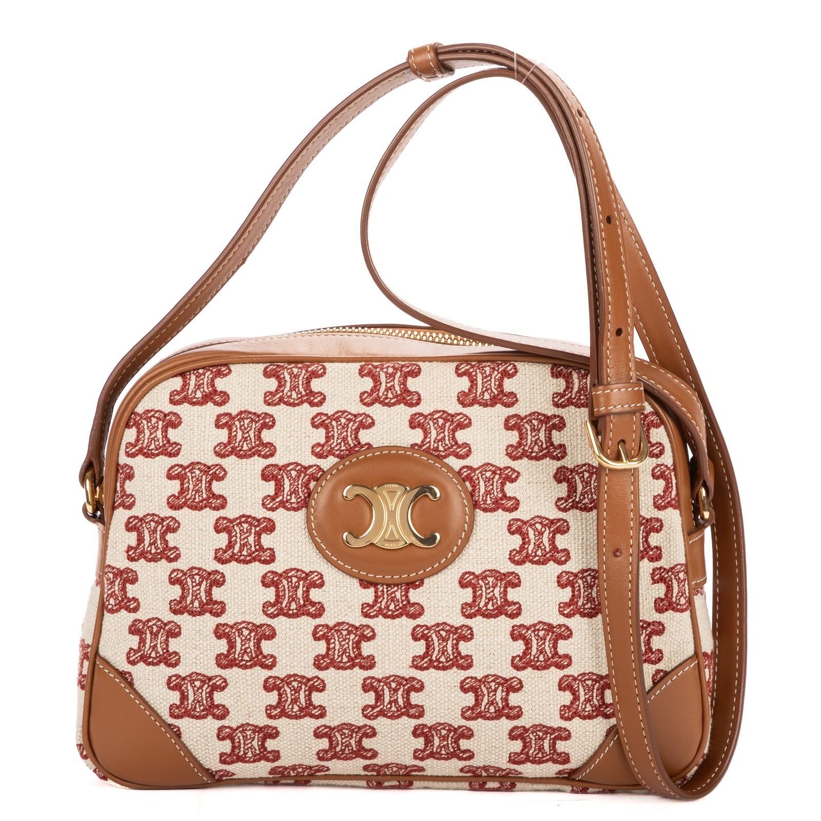 Celine Camera Bag Beige Red Canvas