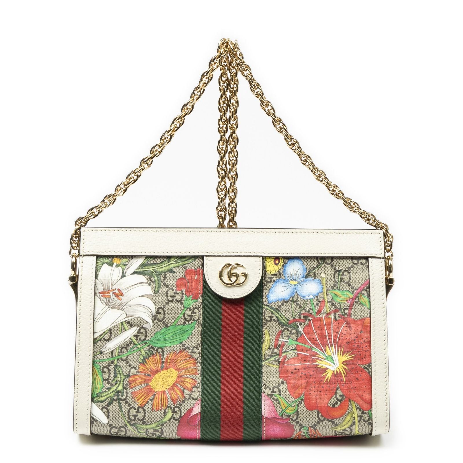Gucci Small GG Ophidia Ivory Beige Floral Print Supreme Canvas Shoulder Bag