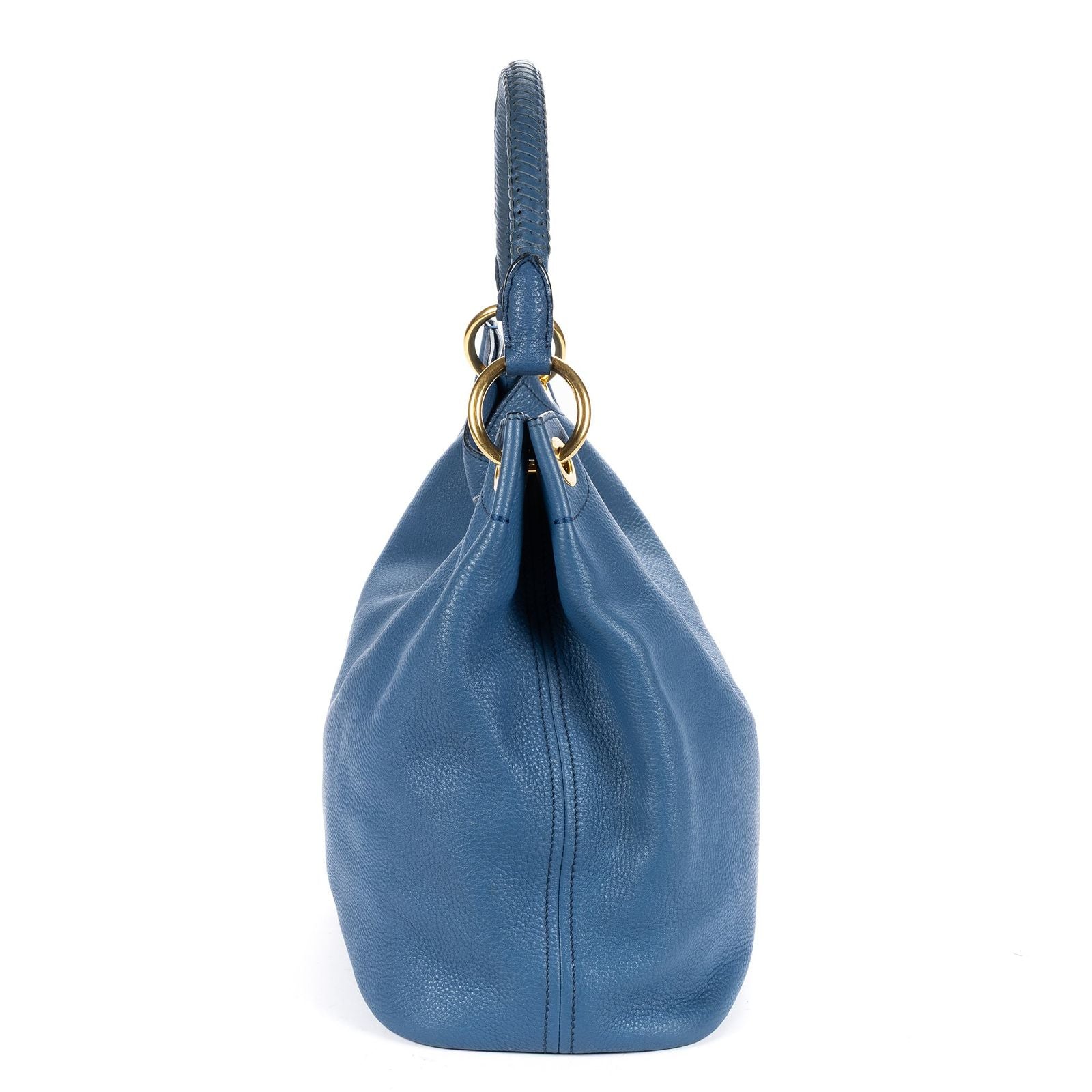 Prada Large Hobo Top Handle Blue Vitello Daino — view 4