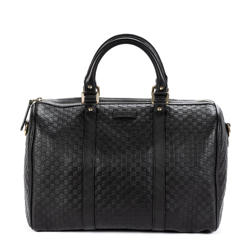 Gucci Medium Boston Black Micro Guccissima Leather Shoulder Bag