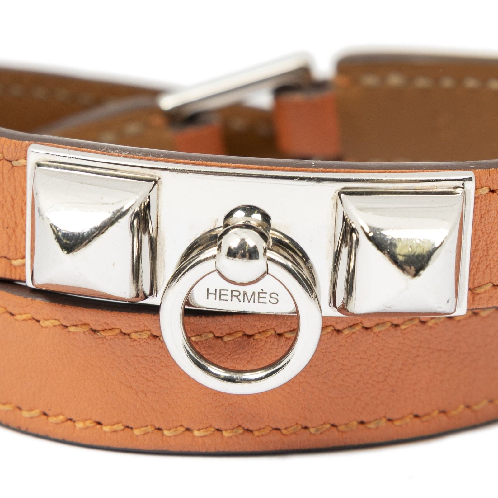 Hermes Rivale Double Tour Bracelet Orange Swift Leather — view 3