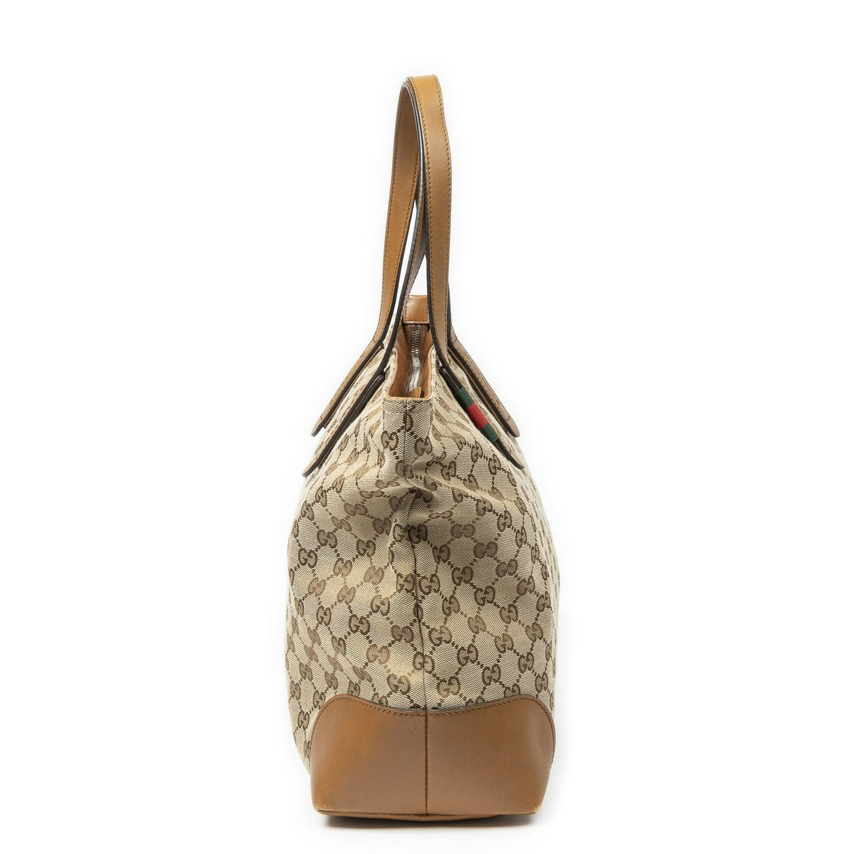 Gucci Large Web Horizon Tal Tote Tan Beige GG Canvas — view 4