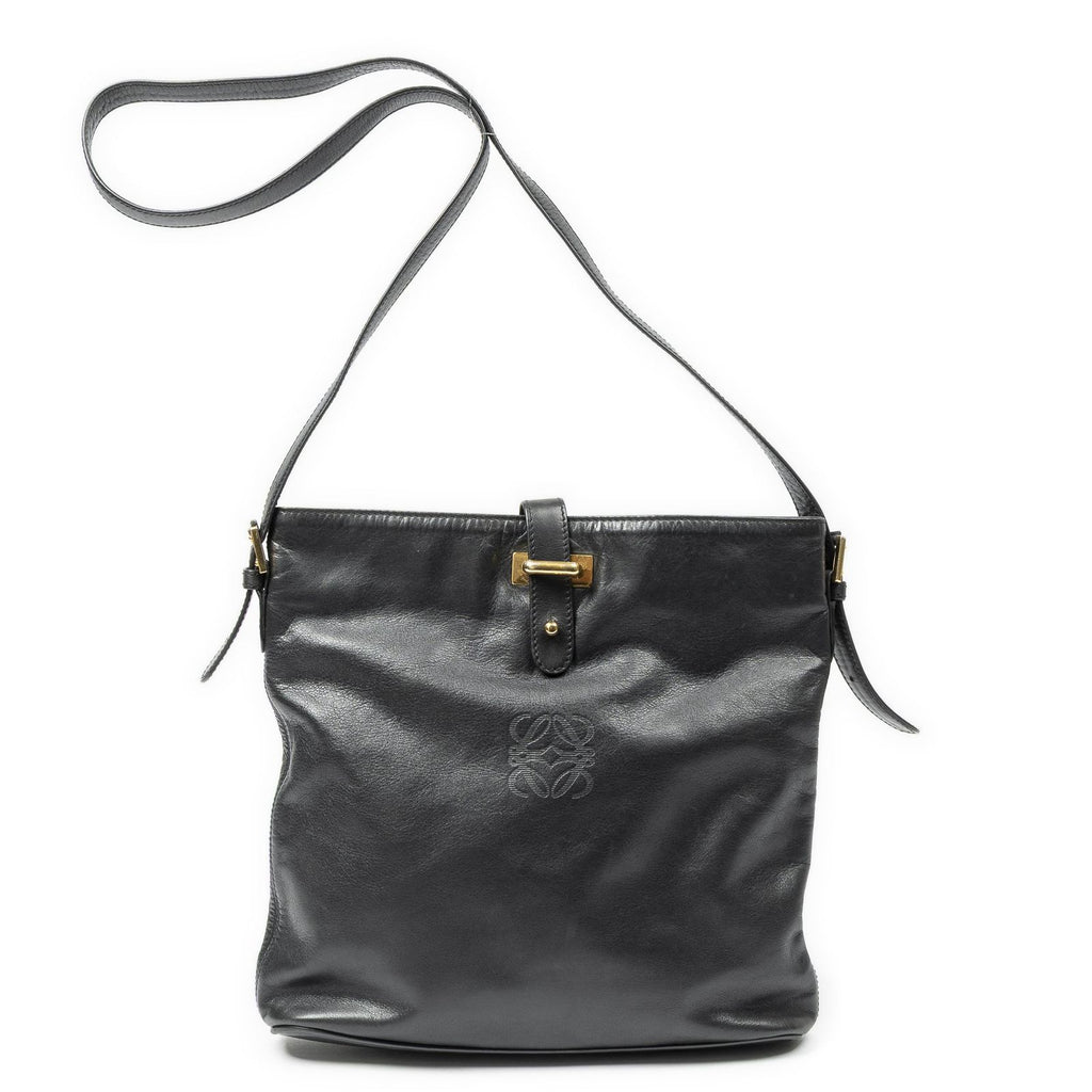 Loewe Vintage Flap Bag Crossbody Black Calfskin Leather
