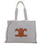 Celine Cabas Thais Tote White Blue Striped Canvas
