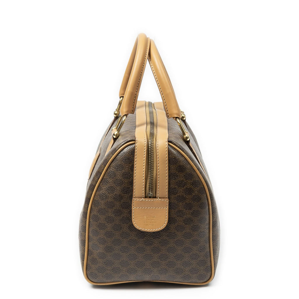 Celine Vintage Small Boston Brown Beige Macadam Canvas Handbag — view 3