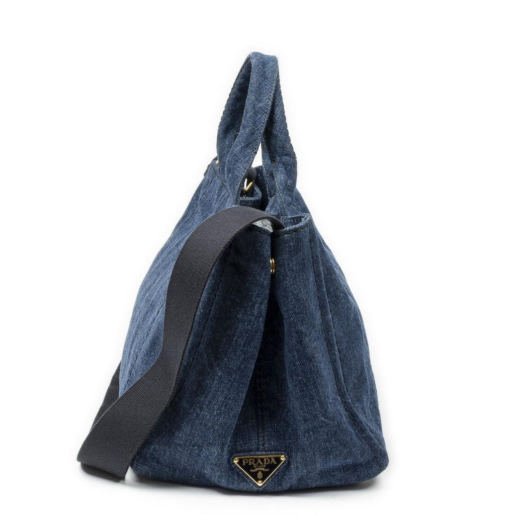 Prada Medium Canapa Tote Blue Denim Canvas — view 4