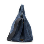 Prada Medium Canapa Tote Blue Denim Canvas — view 4