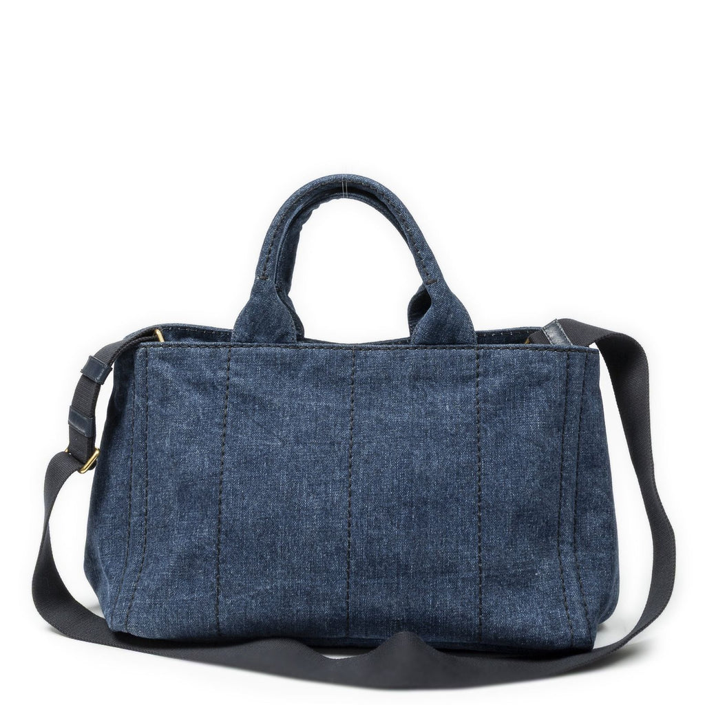 Prada Medium Canapa Tote Blue Denim Canvas — view 5