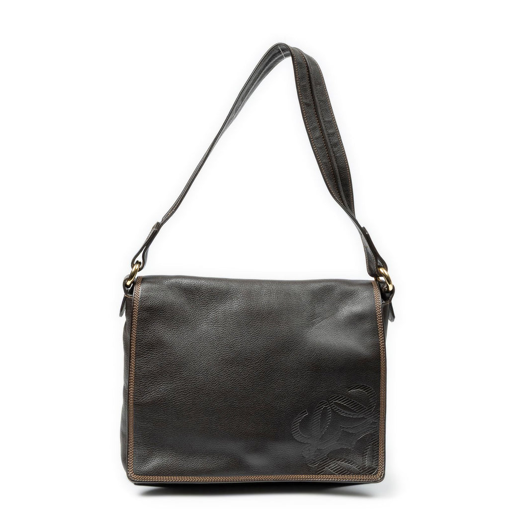 Loewe Flap Bag Messenger Dark Brown Grain Calfskin Leather