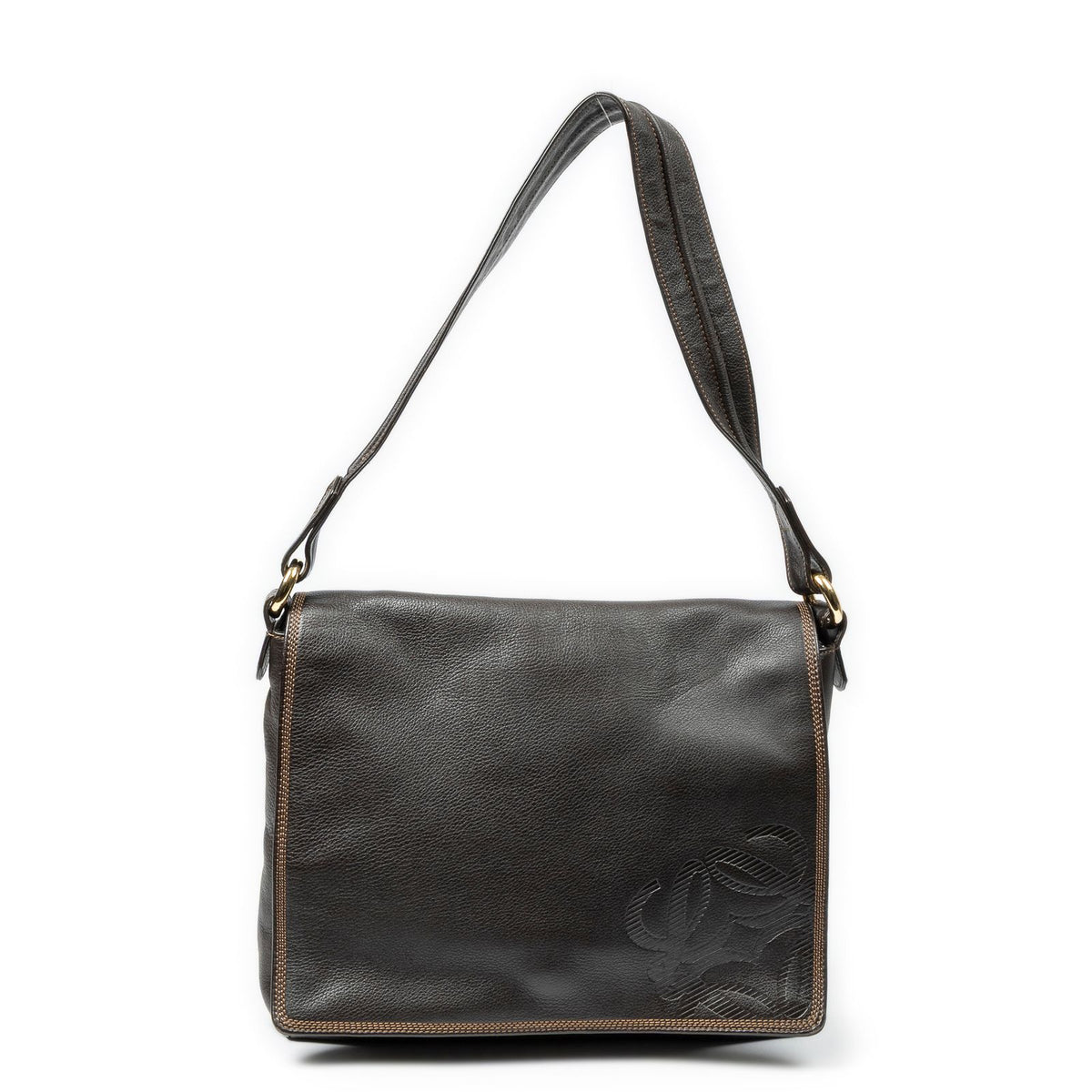Loewe Flap Bag Messenger Dark Brown Grain Calfskin Leather