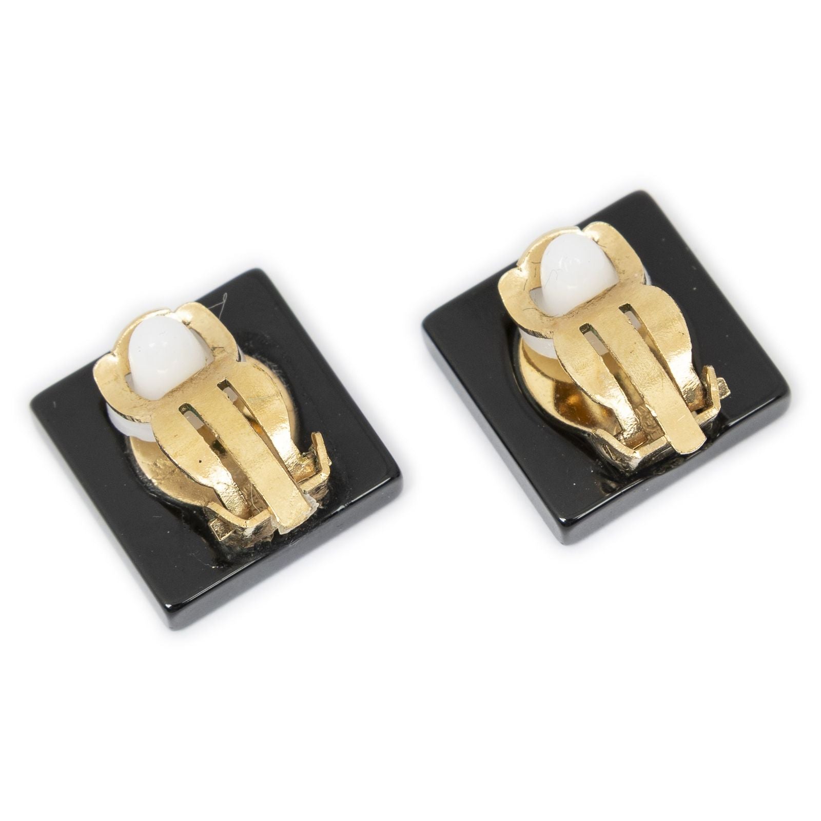 Chanel CC Logo Square Clip Type Earrings Black Resin — view 2