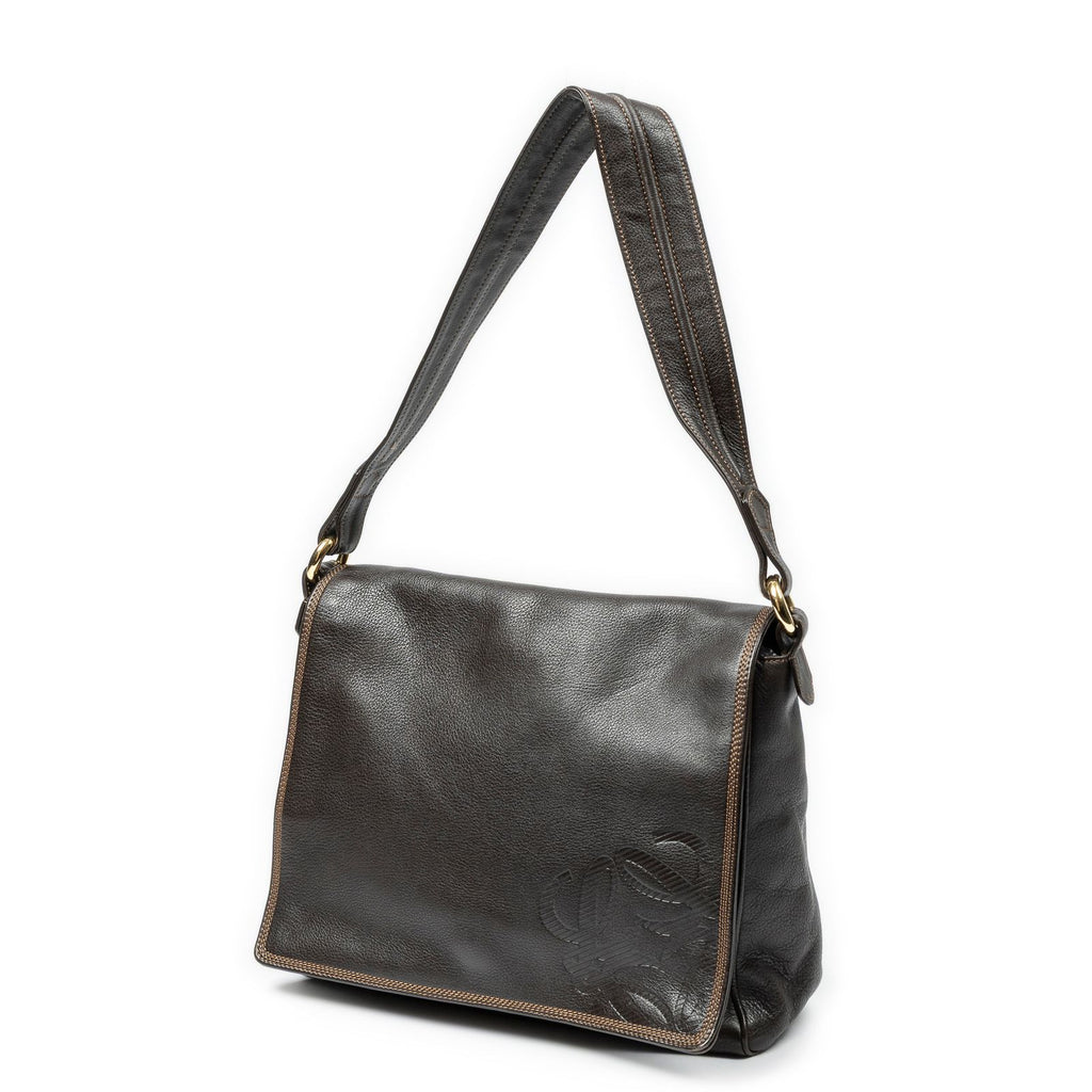 Loewe Flap Bag Messenger Dark Brown Grain Calfskin Leather — view 2
