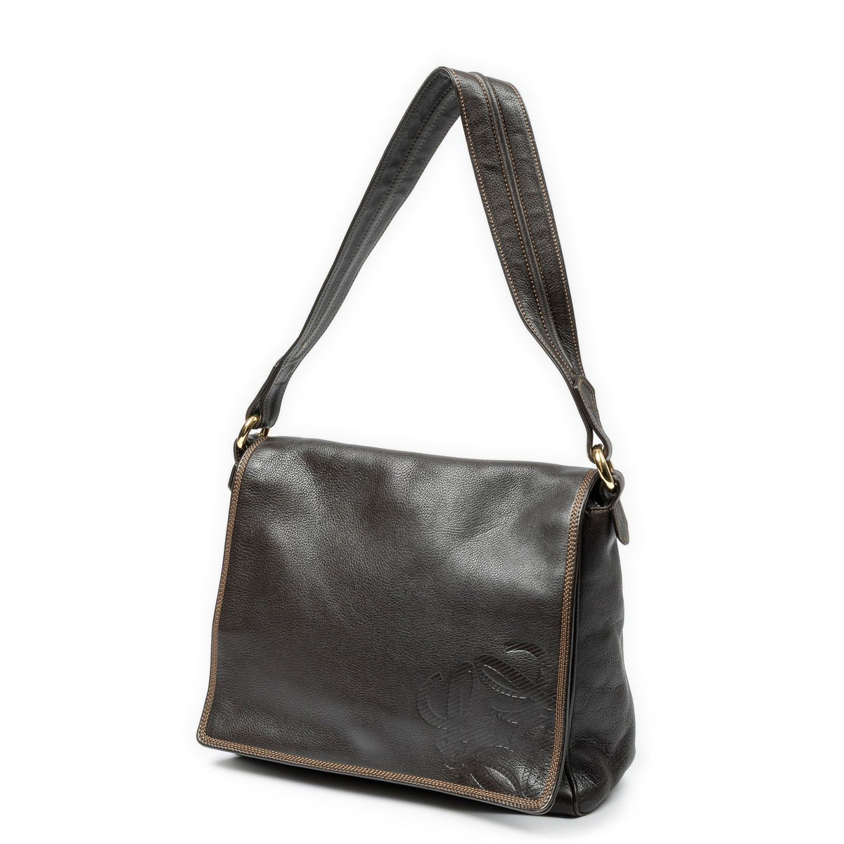 Loewe Flap Bag Messenger Dark Brown Grain Calfskin Leather — view 2