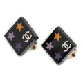 Chanel CC Logo Square Clip Type Earrings Black Resin