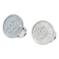 Chanel CC Logo Round Clip Type Earrings Silver Resin