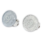 Chanel CC Logo Round Clip Type Earrings Silver Resin