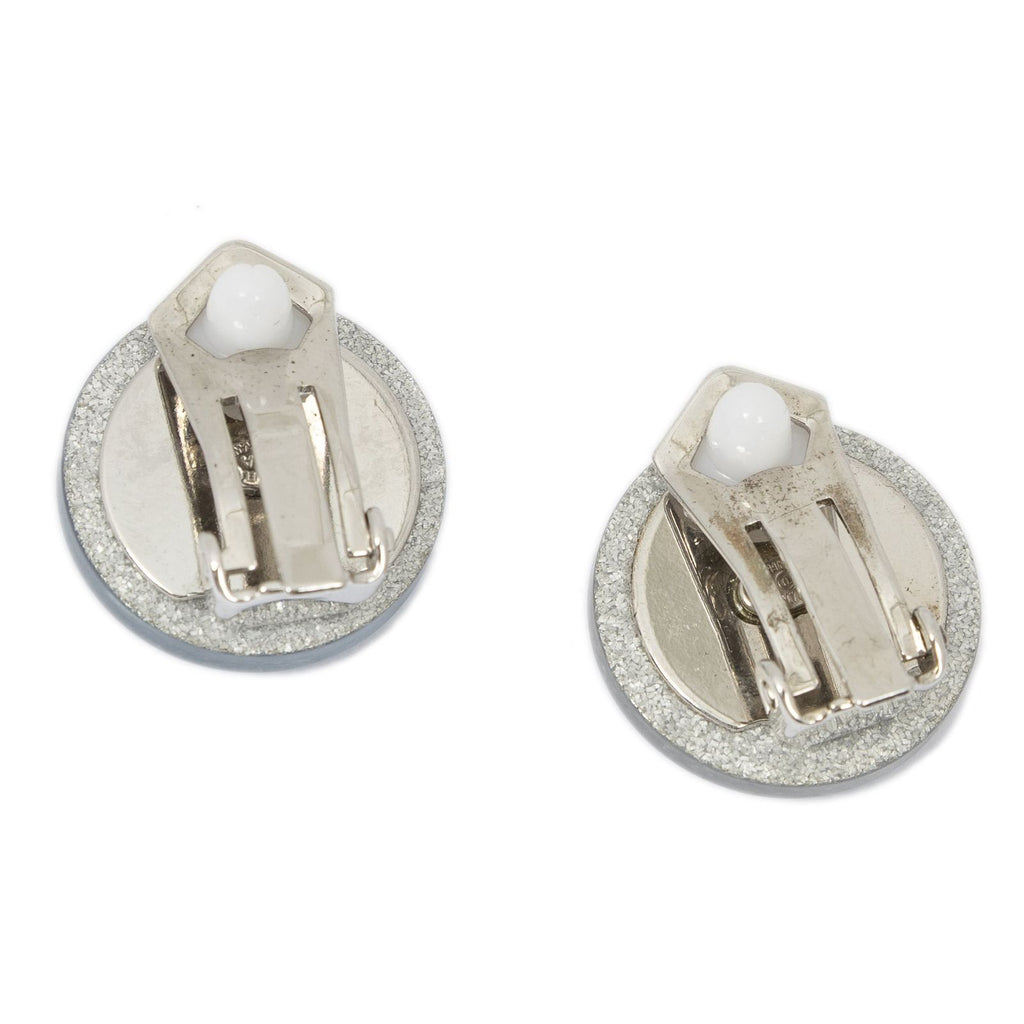 Chanel CC Logo Round Clip Type Earrings Silver Resin — view 2