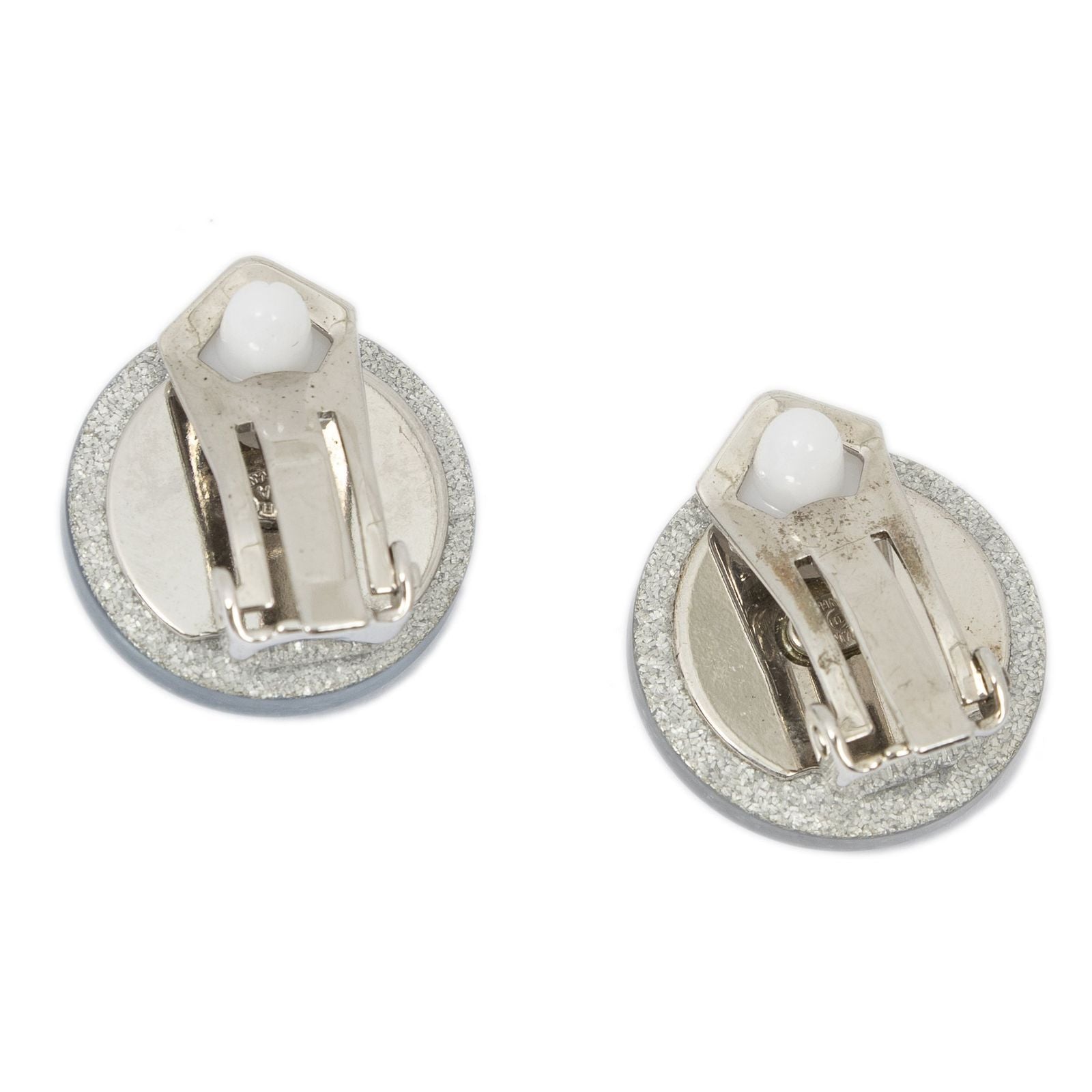 Chanel CC Logo Round Clip Type Earrings Silver Resin — view 2