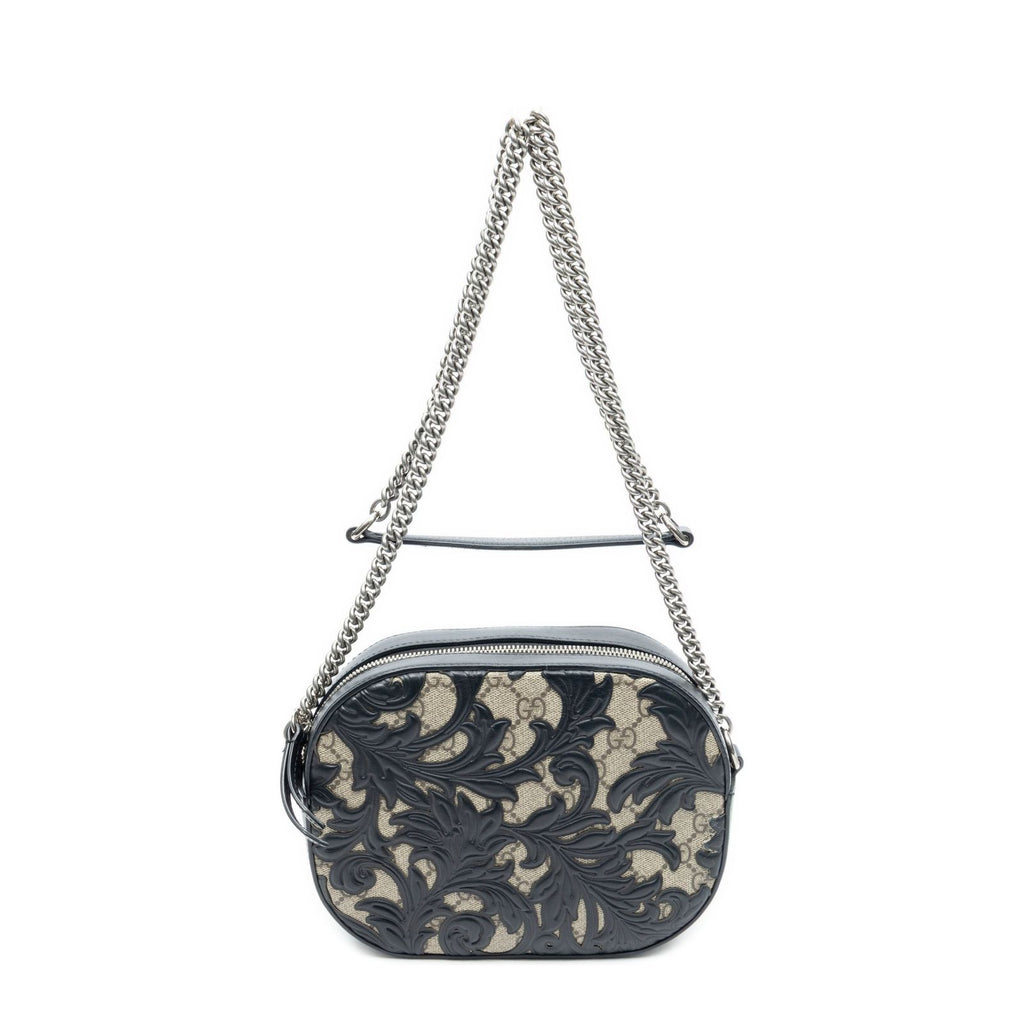 Gucci Mini Arabesque Chain Crossbody Black Beige Supreme Canvas