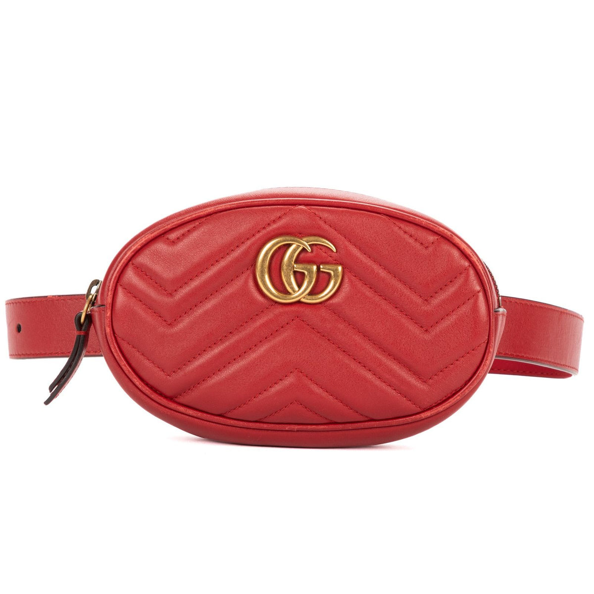 Gucci Marmont Belt Bag Red Matelasse Chevron Leather