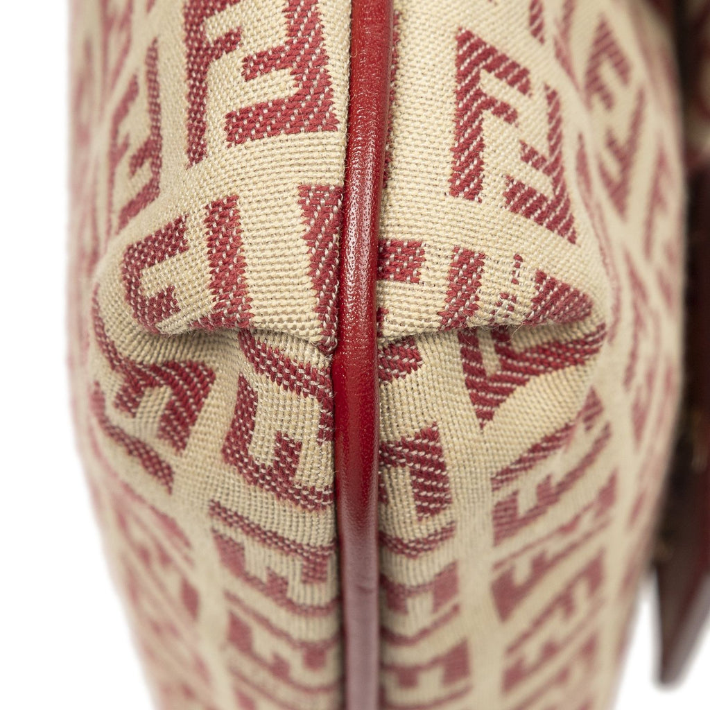 Fendi Small Flap Bag Crossbody Red Beige Zucchino Canvas — view 8