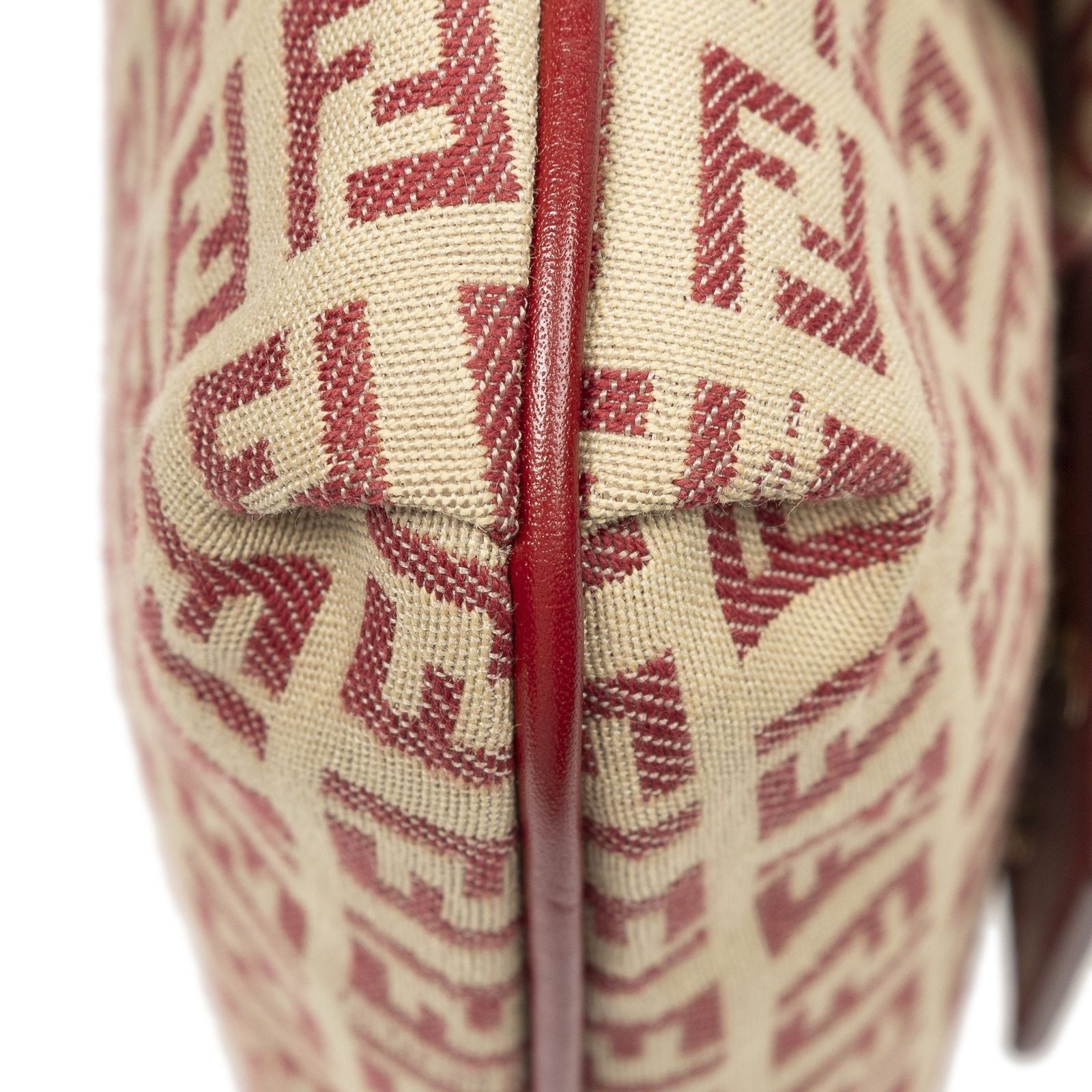 Fendi Small Flap Bag Crossbody Red Beige Zucchino Canvas — view 8