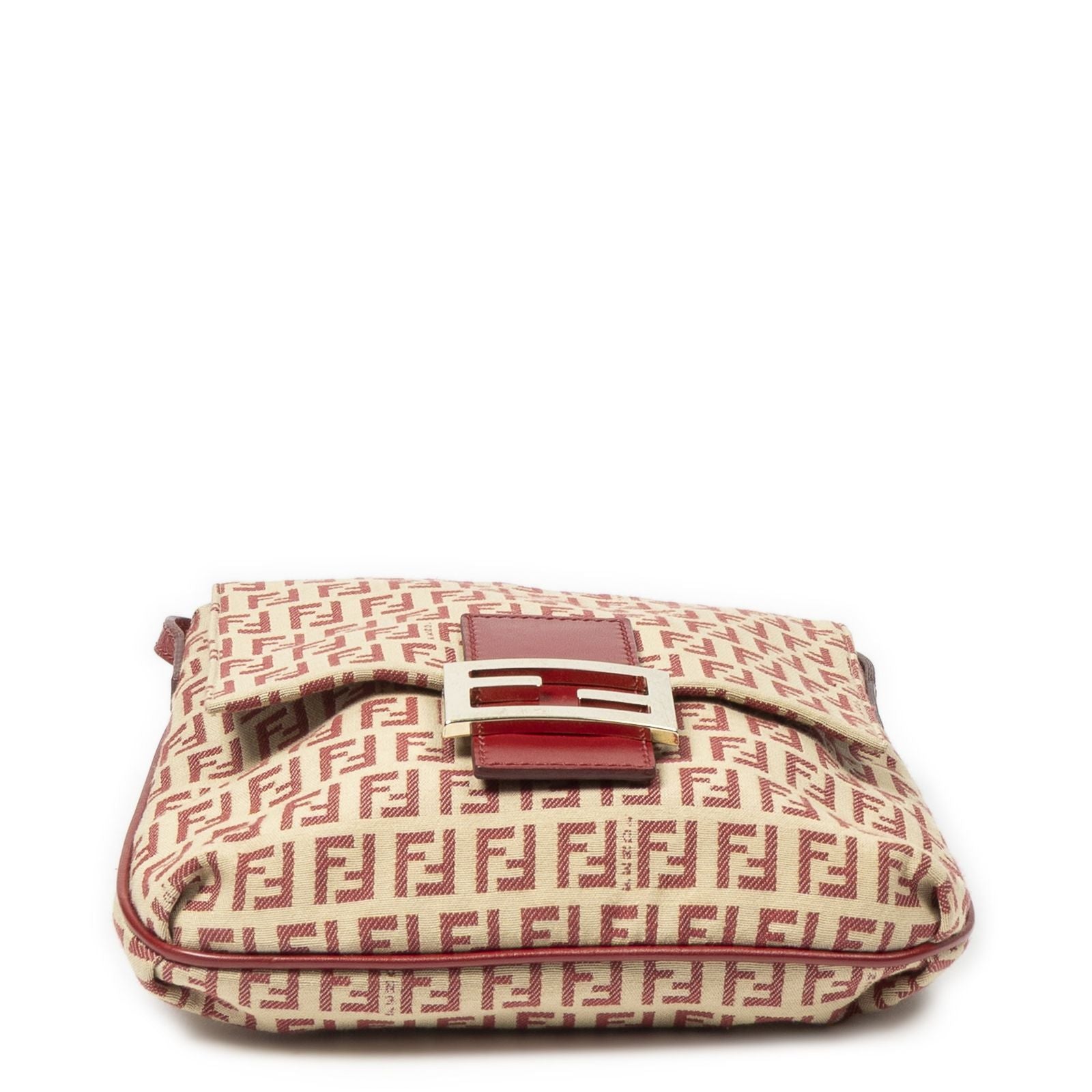 Fendi Small Flap Bag Crossbody Red Beige Zucchino Canvas — view 6
