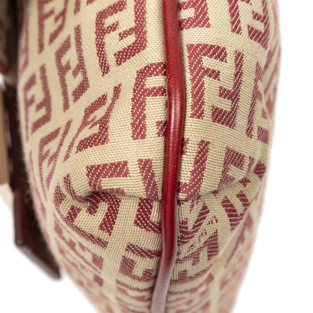 Fendi Small Flap Bag Crossbody Red Beige Zucchino Canvas — view 7