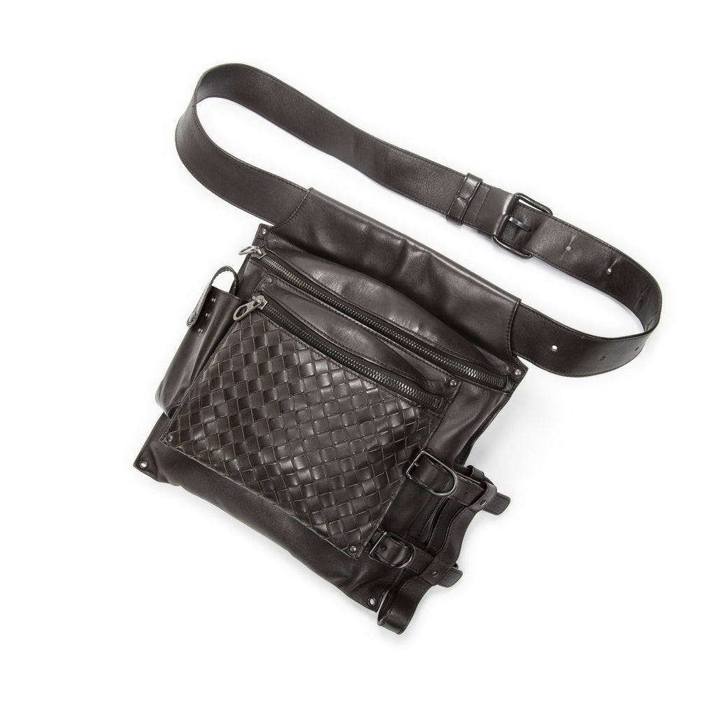 Bottega Veneta Utility Front Pocket Waist Bag Dark Brown Trim Intrecciato