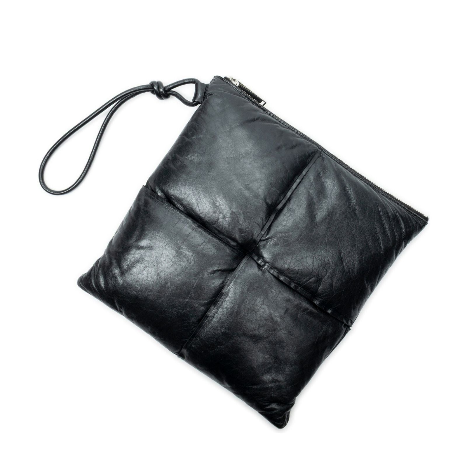 Bottega Veneta Padded Square Shape Wristlet Clutch Black Maxi Intrecciato