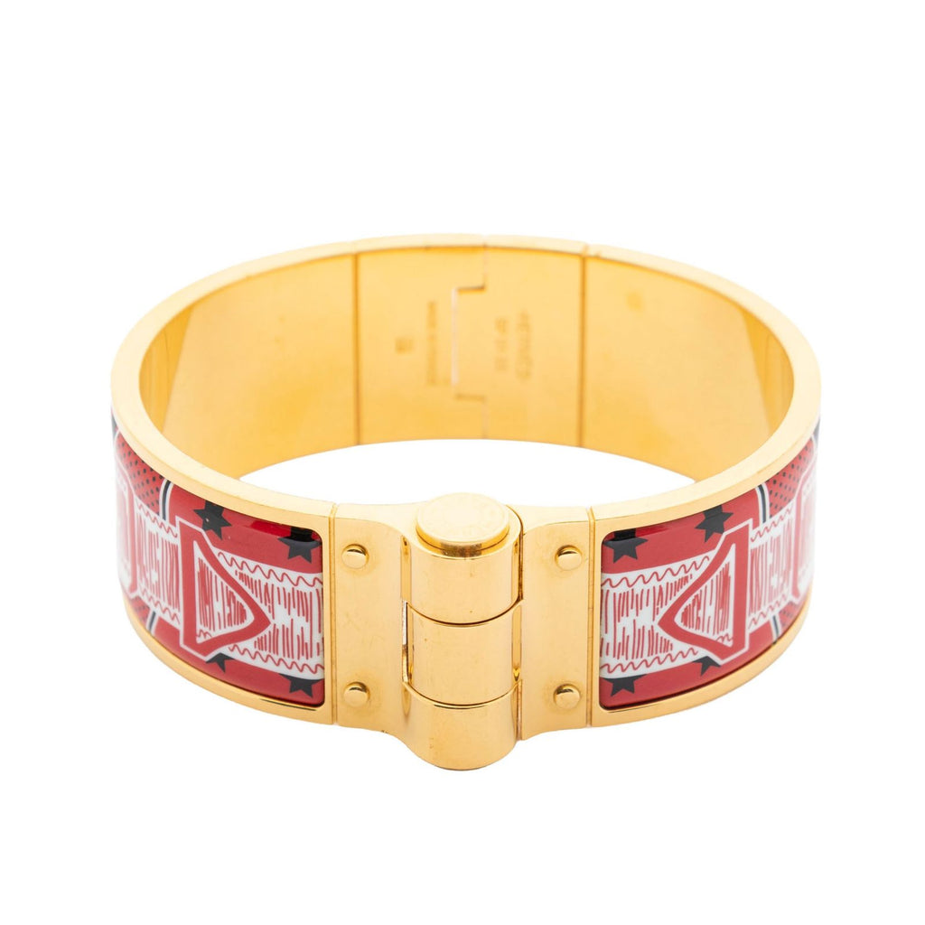 Hermes Wide Charniere Bracelet Red Belt and Star Motif — view 2