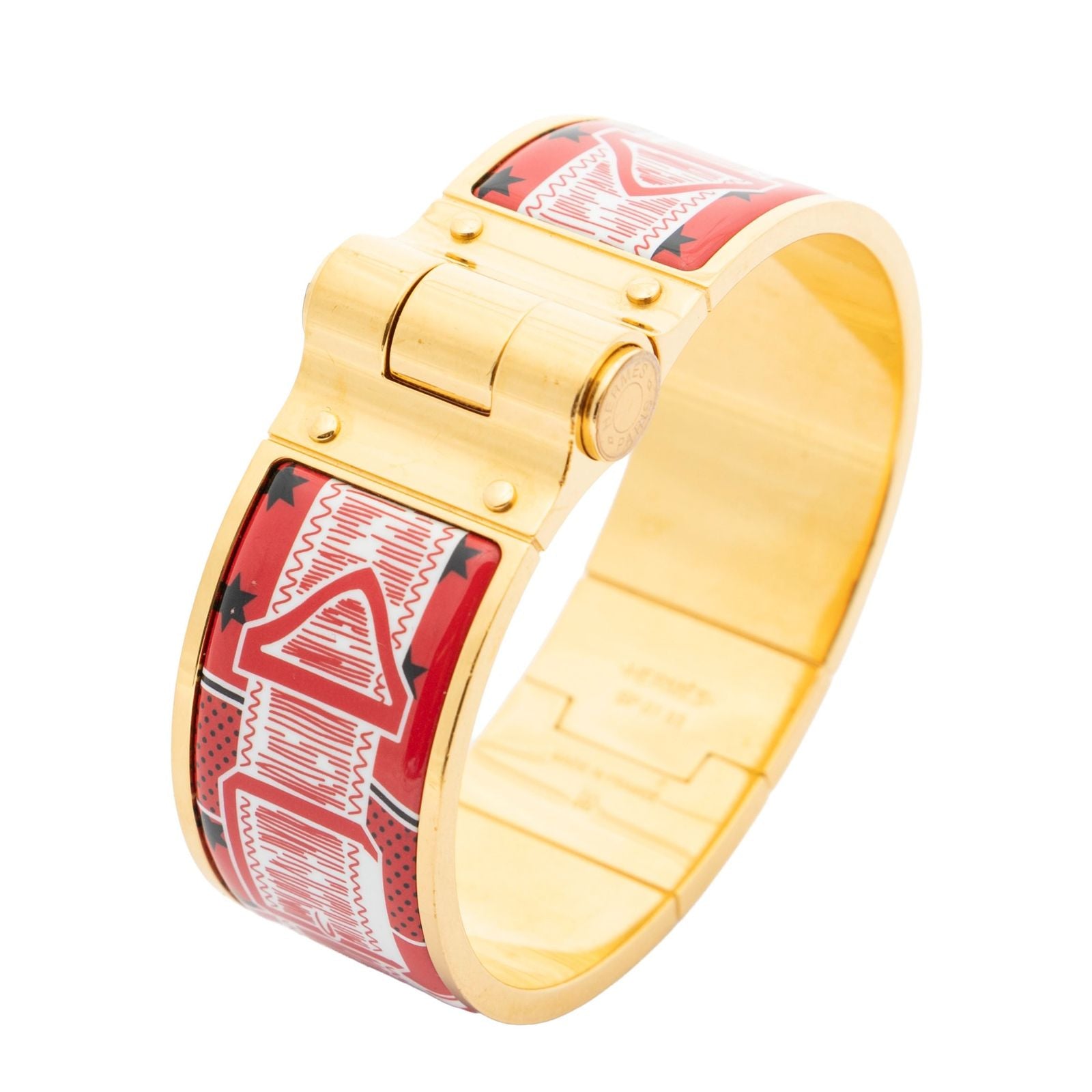 Hermes Wide Charniere Bracelet Red Belt and Star Motif