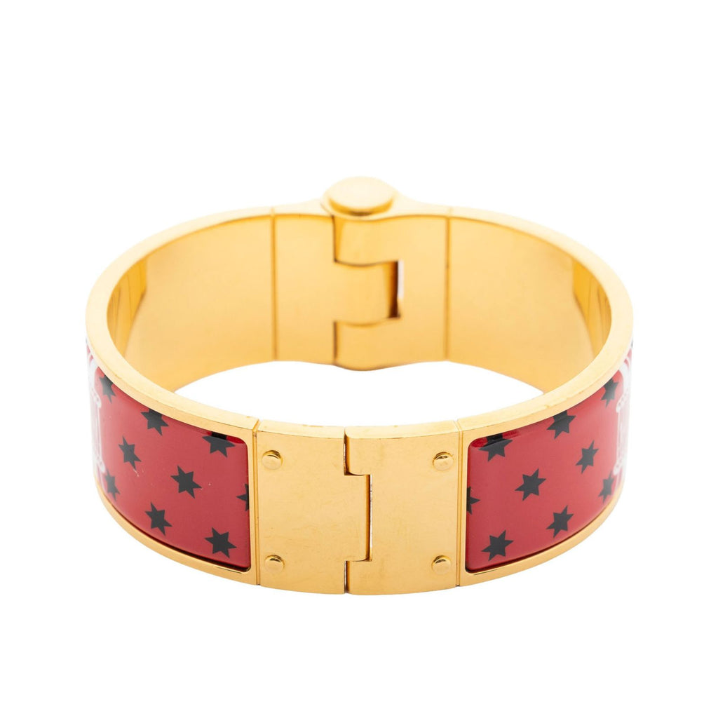 Hermes Wide Charniere Bracelet Red Belt and Star Motif — view 3