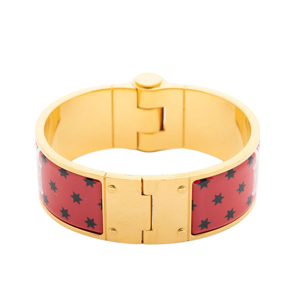Hermes Wide Charniere Bracelet Red Belt and Star Motif — view 3