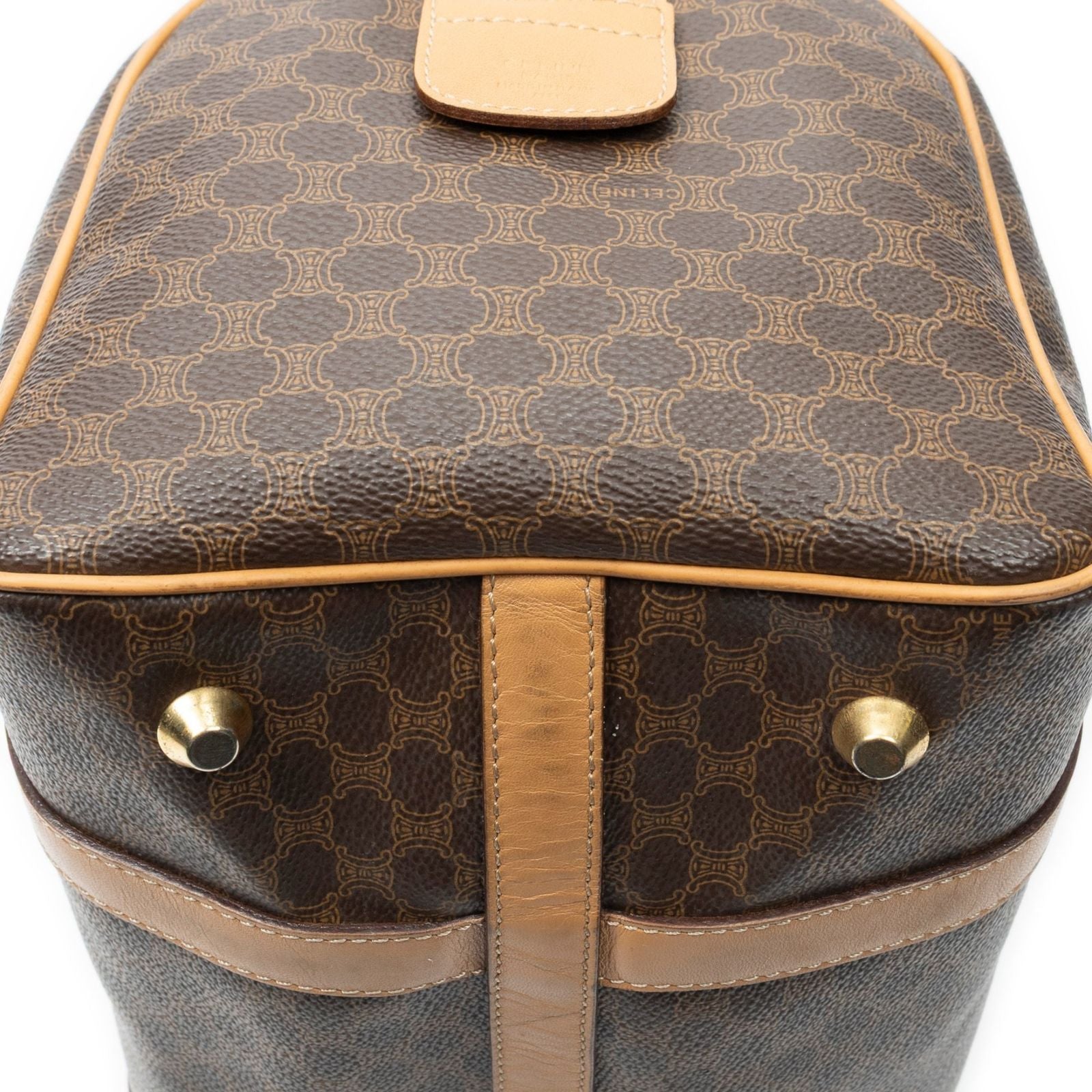 Celine Small Boston Beige Brown Macadam Canvas Handbag — view 7