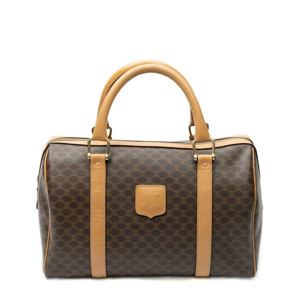 Celine Small Boston Beige Brown Macadam Canvas Handbag