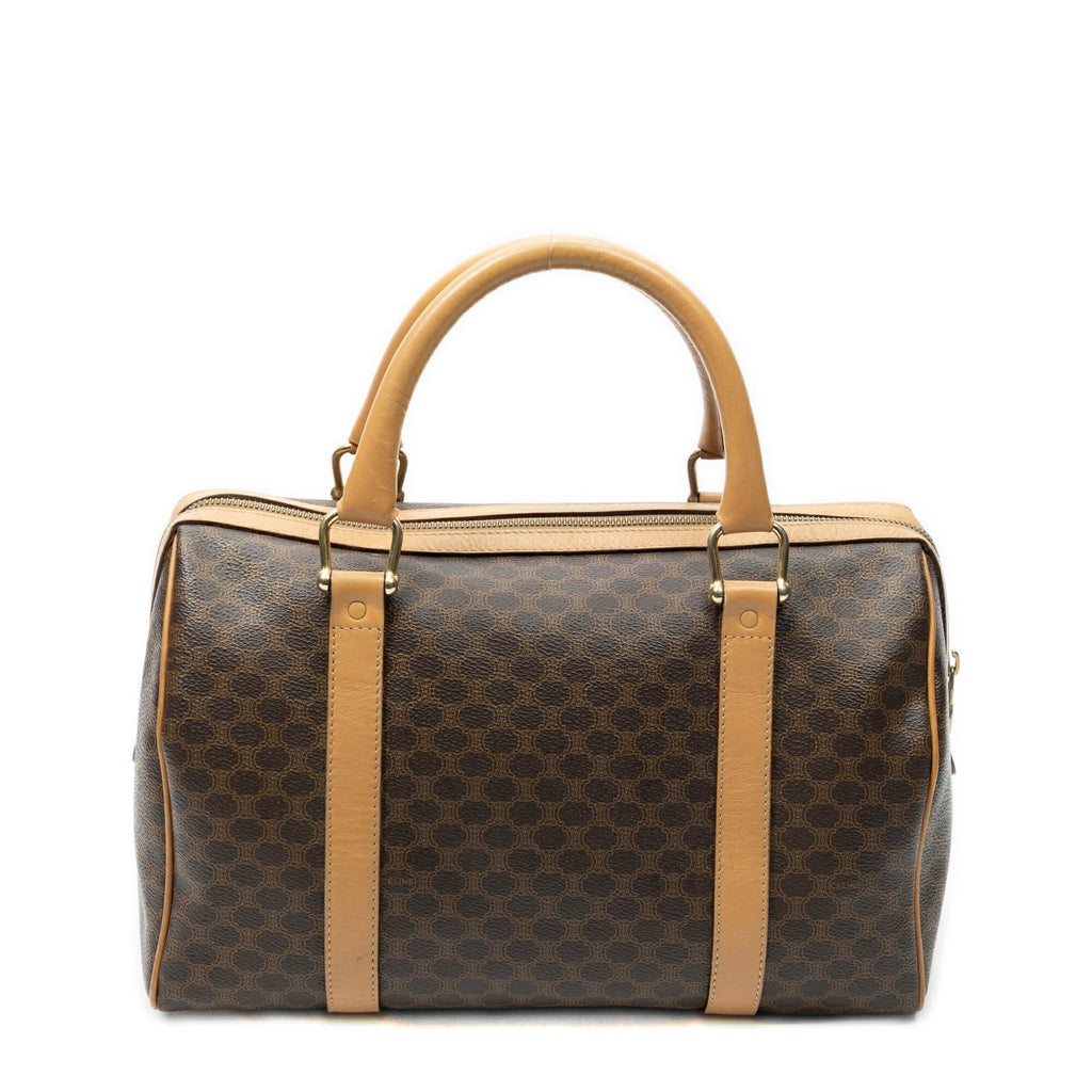 Celine Small Boston Beige Brown Macadam Canvas Handbag — view 5