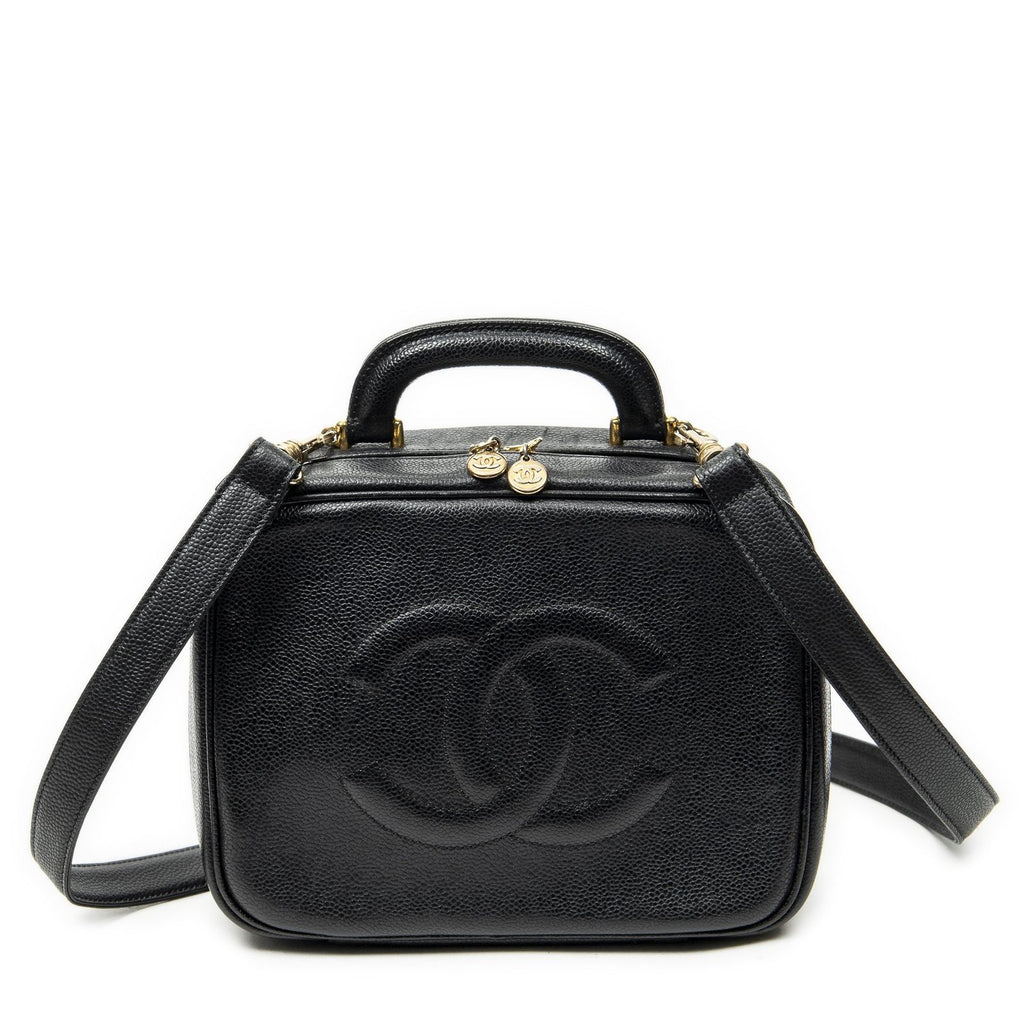 Chanel CC Vanity Top Handle Black Caviar Leather Handbag