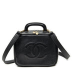 Chanel CC Vanity Top Handle Black Caviar Leather Handbag